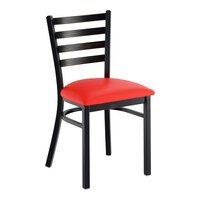 Lancaster Table & Seating Distressed Copper Finish Ladder Back Chair with 2 1/2" Red Vinyl Padded Seat - Assembled