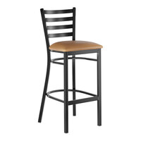 Lancaster Table & Seating Black Finish Ladder Back Bar Stool with 2 1/2" Light Brown Vinyl Padded Seat - Assembled