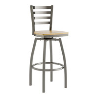 Lancaster Table & Seating Clear Coat Finish Ladder Back Swivel Bar Stool with Driftwood Seat