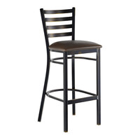 Lancaster Table & Seating Distressed Copper Finish Ladder Back Bar Stool with 2 1/2" Dark Brown Vinyl Padded Seat - Assembled