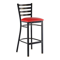 Lancaster Table & Seating Distressed Copper Finish Ladder Back Bar Stool with 2 1/2" Red Vinyl Padded Seat - Detached Seat