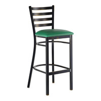 Lancaster Table & Seating Distressed Copper Finish Ladder Back Bar Stool with 2 1/2" Green Vinyl Padded Seat - Detached Seat