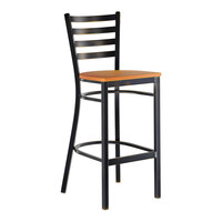 Lancaster Table & Seating Distressed Copper Finish Ladder Back Bar Stool with Cherry Wood Seat - Detached Seat