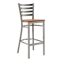 Lancaster Table & Seating Clear Coat Finish Ladder Back Bar Stool with Antique Walnut Wood Seat - Assembled