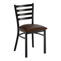 Lancaster Table & Seating Distressed Copper Finish Ladder Back Chair with 2 1/2" Dark Brown Vinyl Padded Seat - Assembled