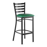Lancaster Table & Seating Black Finish Ladder Back Bar Stool with 2 1/2" Green Vinyl Padded Seat