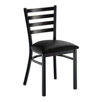 Lancaster Table & Seating Distressed Copper Finish Ladder Back Chair with 2 1/2" Black Vinyl Padded Seat - Assembled