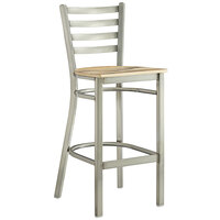 Lancaster Table & Seating Clear Coat Finish Ladder Back Bar Stool with Driftwood Seat - Detached Seat