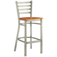 Lancaster Table & Seating Clear Coat Finish Ladder Back Bar Stool with Cherry Wood Seat - Detached Seat