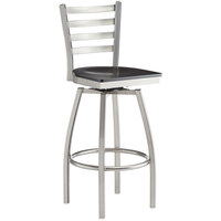 Lancaster Table & Seating Clear Coat Finish Ladder Back Swivel Bar Stool with Black Wood Seat