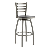 Lancaster Table & Seating Clear Coat Finish Ladder Back Swivel Bar Stool with Black Wood Seat