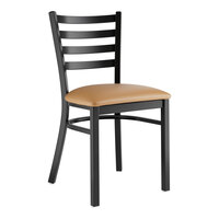 Lancaster Table & Seating Black Finish Ladder Back Chair with 2 1/2" Light Brown Vinyl Padded Seat - Assembled