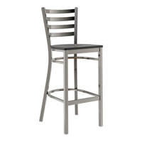 Lancaster Table & Seating Clear Coat Finish Ladder Back Bar Stool with Black Wood Seat