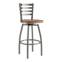 Lancaster Table & Seating Clear Coat Finish Ladder Back Swivel Bar Stool with Antique Walnut Wood Seat