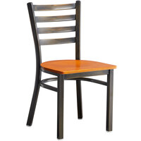 Lancaster Table & Seating Distressed Copper Finish Ladder Back Chair with Cherry Wood Seat - Detached Seat