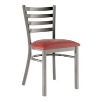 Lancaster Table & Seating Clear Coat Finish Ladder Back Chair with 2 1/2" Burgundy Vinyl Padded Seat