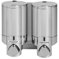 Dispenser Amenities 37244 Aviva 20 oz. Chrome 2-Chamber Wall Mounted Locking Shower Dispenser with Satin Silver Bottles