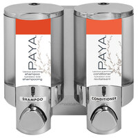 Dispenser Amenities 36244-PAYA Aviva 20 oz. Chrome 2-Chamber Wall Mounted Locking Soap Dispenser with Translucent Bottles and Paya Logo