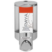 Dispenser Amenities 36144-PAYA Aviva 10 oz. Chrome Wall Mounted Locking Soap Dispenser with Translucent Bottle and Paya Logo