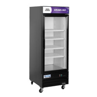 Avantco GDC-23-HC 28 3/8" Black Swing Glass Door Merchandiser Refrigerator with LED Lighting and Customizable Panel