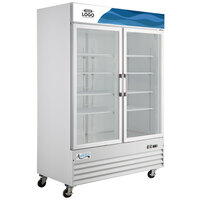 Avantco GDC-49F-HC 53 1/8" White Swing Glass Door Merchandiser Freezer with LED Lighting and Customizable Panel