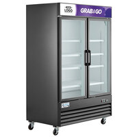 Avantco GDC-49F-HC 53 1/8" Black Swing Glass Door Merchandiser Freezer with LED Lighting and Customizable Panel