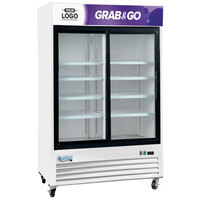 Avantco GDS-47-HC 53 1/8" White Sliding Glass Door Merchandiser Refrigerator with LED Lighting and Customizable Panel