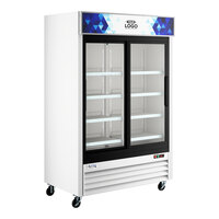 Avantco GDS-47-HC 53 1/8" White Sliding Glass Door Merchandiser Refrigerator with LED Lighting and Customizable Panel