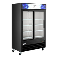 Avantco GDS-47-HC 53 1/8" Black Sliding Glass Door Merchandiser Refrigerator with LED Lighting and Customizable Panel