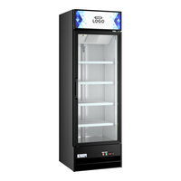 Avantco GDC-15-HC 25 5/8" Black Swing Glass Door Merchandiser Refrigerator with LED Lighting and Customizable Panel