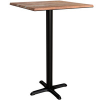 Lancaster Table & Seating Excalibur 28" x 28" Square Bar Height Table with Textured Yukon Oak Finish and Cross Base Plate