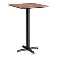 Lancaster Table & Seating Excalibur 28" x 28" Square Bar Height Table with Textured Yukon Oak Finish and Cross Base Plate