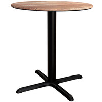 Lancaster Table & Seating Excalibur 36" Round Standard Height Table with Textured Yukon Oak Finish and Cross Base Plate