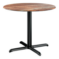 Lancaster Table & Seating Excalibur 36" Round Standard Height Table with Textured Yukon Oak Finish and Cross Base Plate