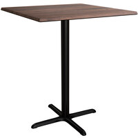Lancaster Table & Seating Excalibur 36" x 36" Square Bar Height Table with Textured Walnut Finish and Cross Base Plate