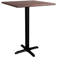 Lancaster Table & Seating Excalibur 28" x 28" Square Counter Height Table with Textured Walnut Finish and Cross Base Plate