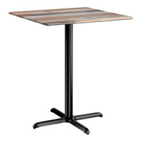 Lancaster Table & Seating Excalibur 36" x 36" Square Bar Height Table with Textured Mixed Plank Finish and Cross Base Plate