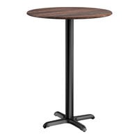 Lancaster Table & Seating Excalibur 32" Round Bar Height Table with Textured Walnut Finish and Cross Base Plate