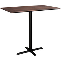 Lancaster Table & Seating Excalibur 28" x 48" Rectangular Bar Height Table with Textured Walnut Finish and Cross Base Plate