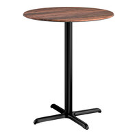 Lancaster Table & Seating Excalibur 36" Round Bar Height Table with Textured Walnut Finish and Cross Base Plate