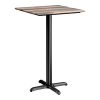 Lancaster Table & Seating Excalibur 28" x 28" Square Bar Height Table with Textured Mixed Plank Finish and Cross Base Plate