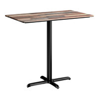 Lancaster Table & Seating Excalibur 28" x 48" Rectangular Bar Height Table with Textured Mixed Plank Finish and Cross Base Plate