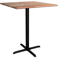 Lancaster Table & Seating Excalibur 36" x 36" Square Bar Height Table with Textured Yukon Oak Finish and Cross Base Plate