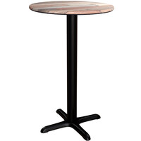 Lancaster Table & Seating Excalibur Round Counter Height Table with Textured Mixed Plank Finish and Cross Base Plate