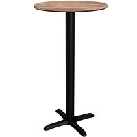 Lancaster Table & Seating Excalibur Round Bar Height Table with Textured Yukon Oak Finish and Cross Base Plate