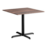 Lancaster Table & Seating Excalibur 36" x 36" Square Standard Height Table with Textured Walnut Finish and Cross Base Plate
