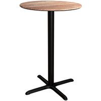 Lancaster Table & Seating Excalibur 36" Round Bar Height Table with Textured Yukon Oak Finish and Cross Base Plate