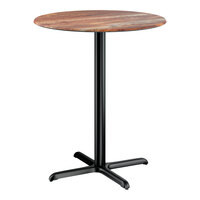 Lancaster Table & Seating Excalibur 36" Round Bar Height Table with Textured Yukon Oak Finish and Cross Base Plate