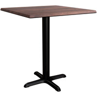 Lancaster Table & Seating Excalibur 28" x 28" Square Standard Height Table with Textured Walnut Finish and Cross Base Plate