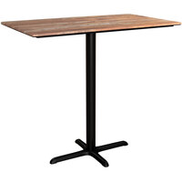 Lancaster Table & Seating Excalibur 28" x 48" Rectangular Bar Height Table with Textured Yukon Oak Finish and Cross Base Plate